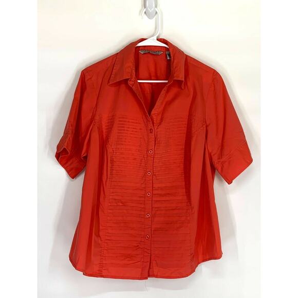 Signature by Larry Levine Orange Pleated Button Down Shirt Women’s Size 2X - Picture 1 of 5